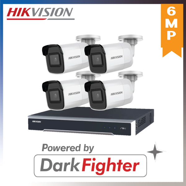 Hikvision 4x Hikvision 6MP Outdoor Mini Bullet Camera Powered by Darkfighter + 4CH 4K NVR Recorder Kits (HKIT-6mp-4-HIK-2CD2065G1)