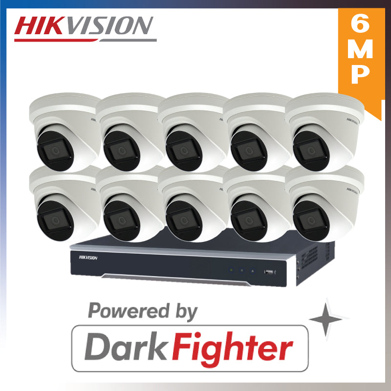 Hikvision 6MP 16CH NVR Recoder + 10 CCTV Darkfighter Outdoor Turret Cameras Kits