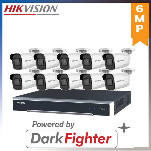 Hikvision 10x Hikvision 6MP Outdoor Mini Bullet Camera Powered by Darkfighter + 4CH 4K NVR Recorder Kits (HKIT-6mp-10-2CD2065G1)
