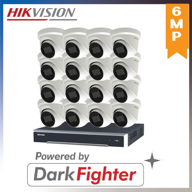 Hikvision 16 x 6 MP POWERED-BY-DARKFIGHTER FIXED TURRET NETWORK CAMERA + 16CH 4K NVR Recoder Kits HKIT-6mp_16_2CD2365G1