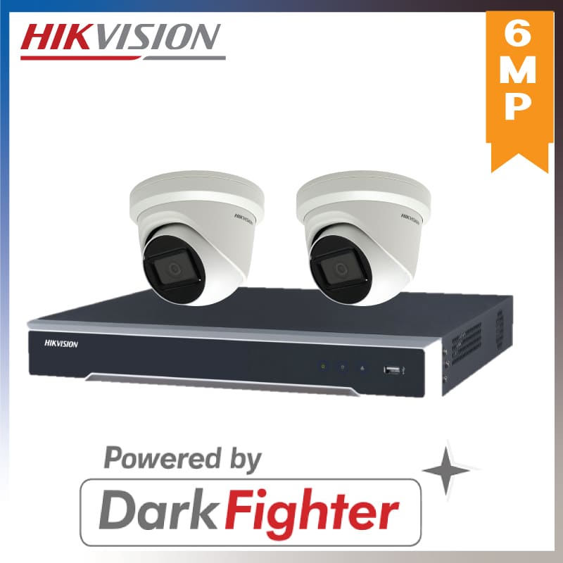 Hikvision 2 x 6 MP POWERED-BY-DARKFIGHTER FIXED TURRET NETWORK CAMERA + 4CH 4K NVR Recoder Kits HKIT-6mp_2_2CD2365G1