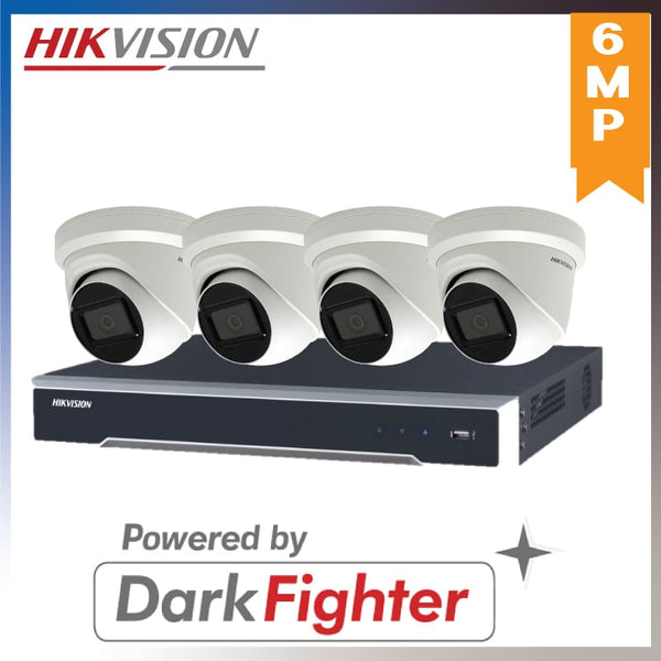 Hikvision 4 x 6 MP POWERED-BY-DARKFIGHTER FIXED TURRET NETWORK CAMERA + 4CH 4K NVR Recoder Kits DS-2CD2365G1-I-2