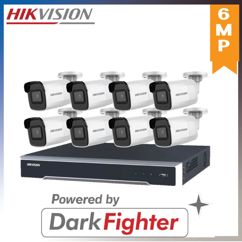 Hikvision 8x Hikvision 6MP Outdoor Mini Bullet Camera Powered by Darkfighter + 4CH 4K NVR Recorder Kits (HKIT-6mp-8-2CD2065G1)