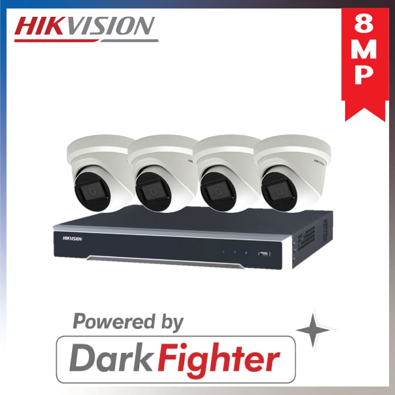 Hikvision 4 x 8MP 4K POWERED-BY-DARKFIGHTER FIXED TURRET NETWORK CAMERA+ 4CH 4K NVR Recorder Kits HKIT-8mp_4_2CD2385G1