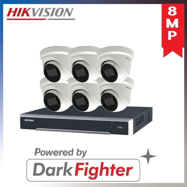 Hikvision 6 x 8MP 4K POWERED-BY-DARKFIGHTER FIXED TURRET NETWORK CAMERA+ 8CH 4K NVR Recorder Kits