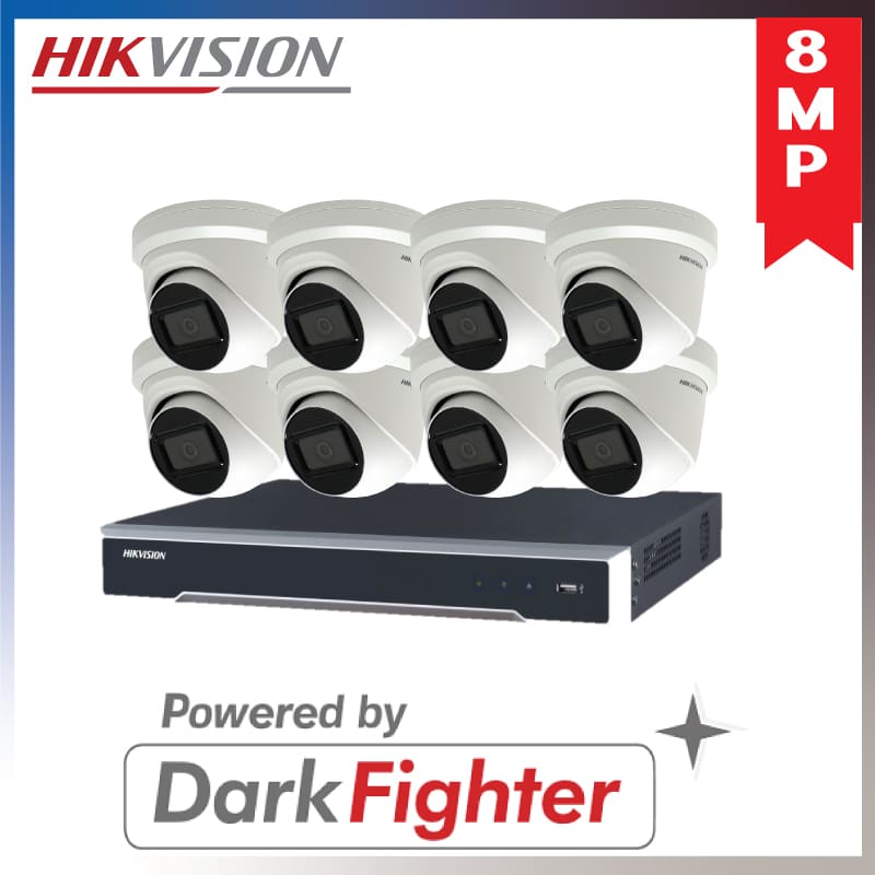 Hikvision 8 x 8MP 4K POWERED-BY-DARKFIGHTER FIXED TURRET NETWORK CAMERA+ 8CH 4K NVR Recorder Kits