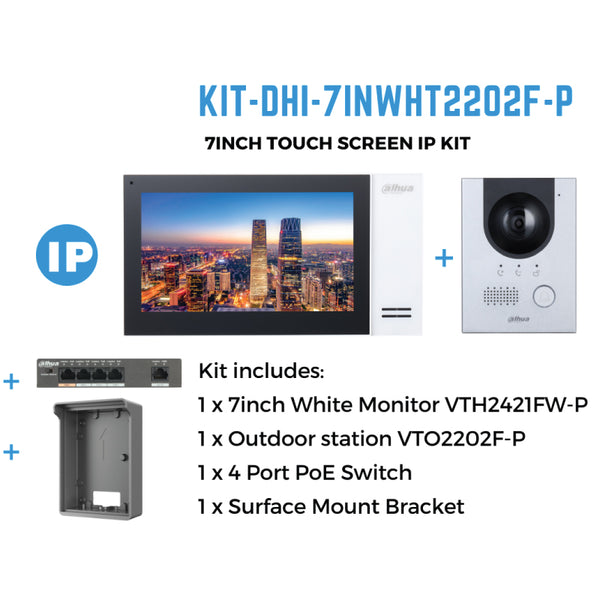 Dahua 7inch Touch Screen IP Intercom Kit KIT-DHI-7INWHT2202F-P - CCTVGUY