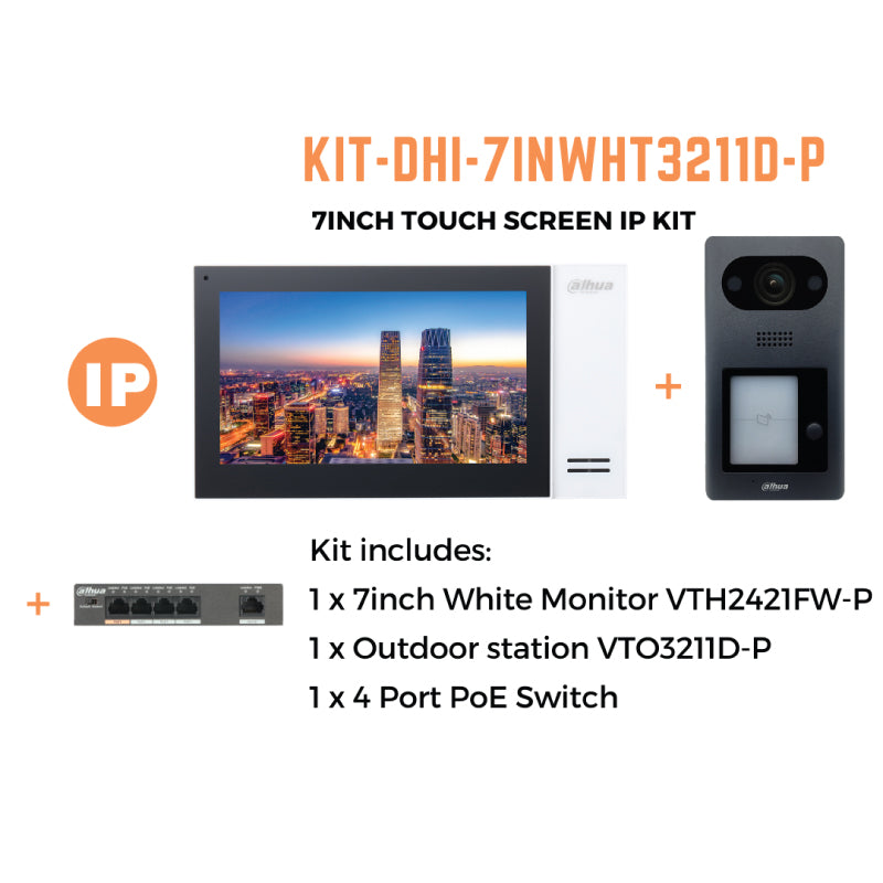 Dahua 7inch Touch Screen IP Intercom Kit KIT-DHI-7INWHT3211D-P - CCTVGUY