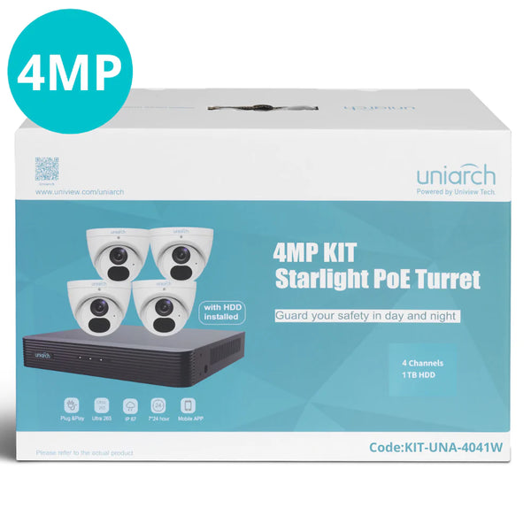 UNIARCH 4CH KIT WITH 4 X 4MP STARLIGHT TURRET (IN A KIT BOX)